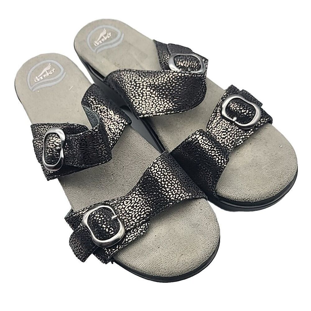Dansko Womens sandals Sophie Black shimmer Platform Heel Slide Size 10.5 11 41